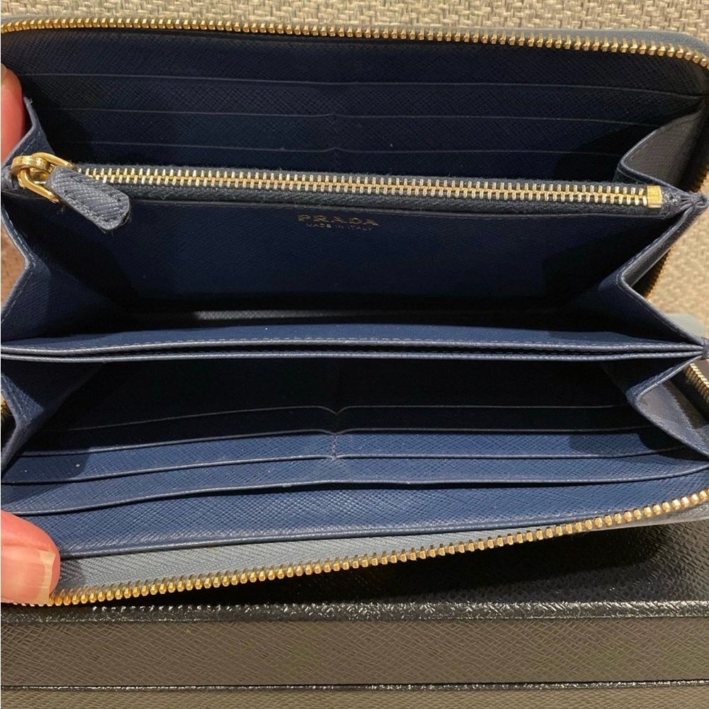 Prada bow Leather blue long wallet full zippy - Picture 6 of 12